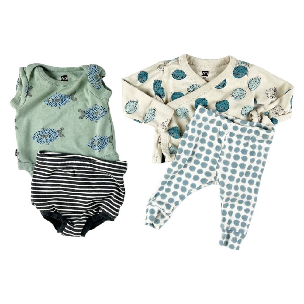 Tea Collection Blowfish Wrap Top Set And Fish Bodysuit Outfit size 0-3 months